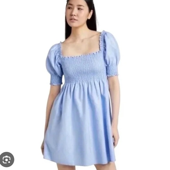 HILL HOUSE Smocked Athena Nap Dress in light blue glitter check XL - Picture 5 of 11